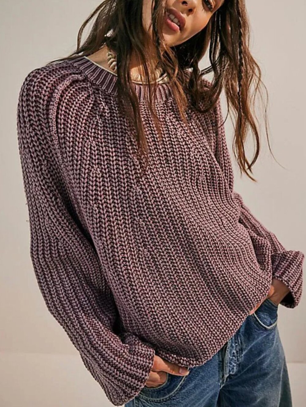 Free People Take me Home Sweater, Purple, Size Large